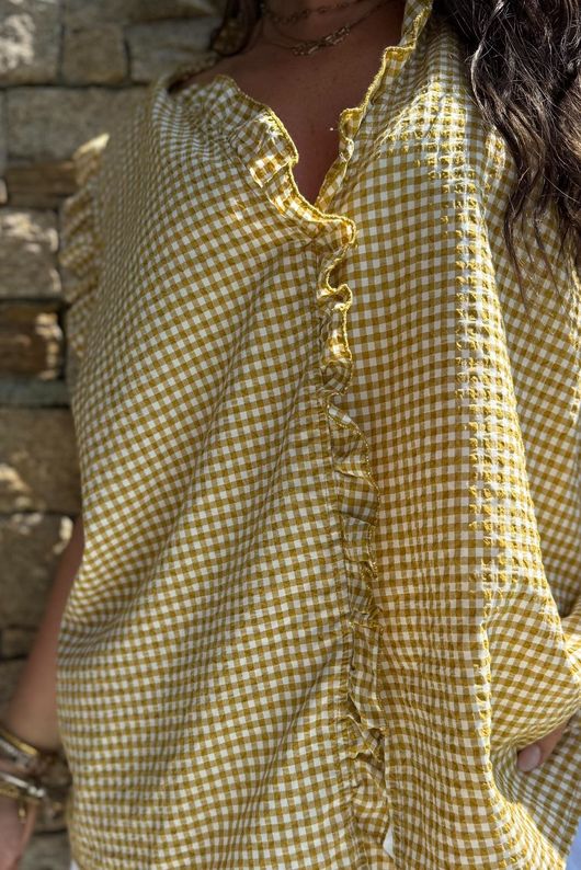 Arbi Gingham Y Blouse Mustard